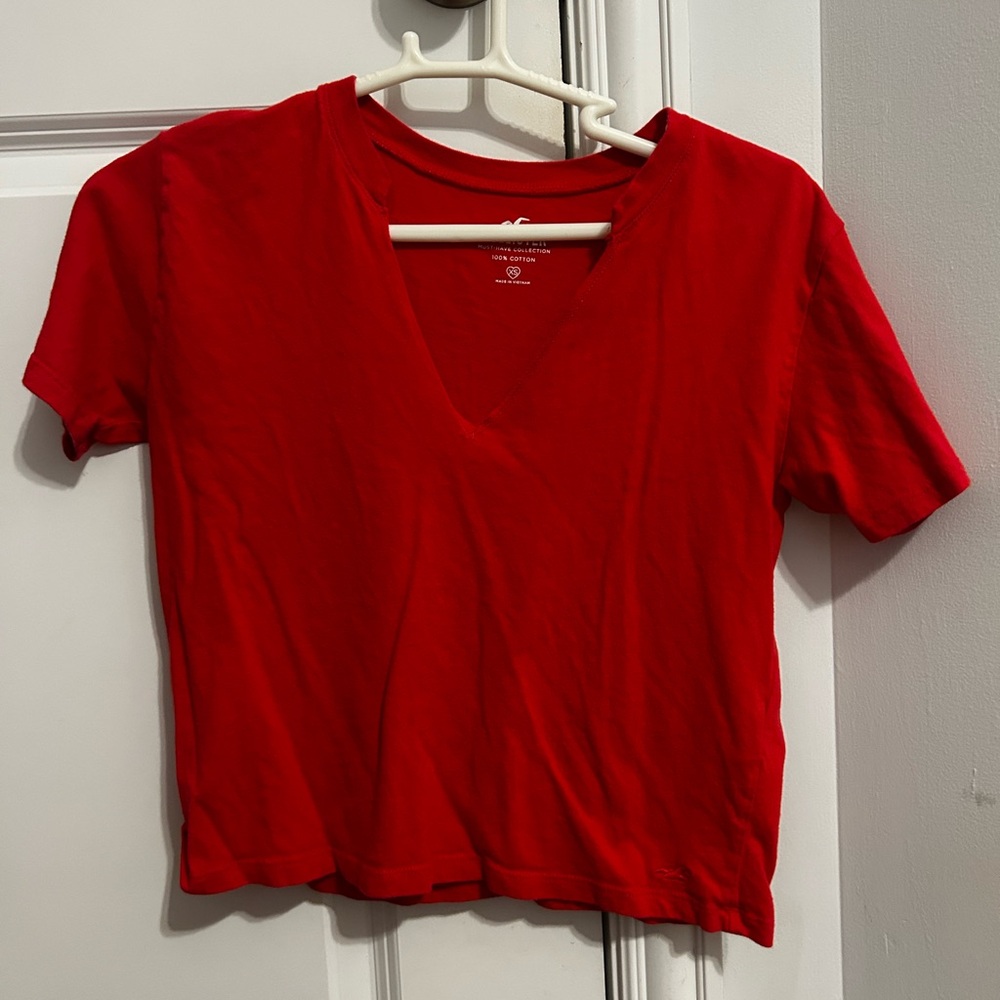 Hollister Red Crop Fitted Short Sleeve T-Shirt